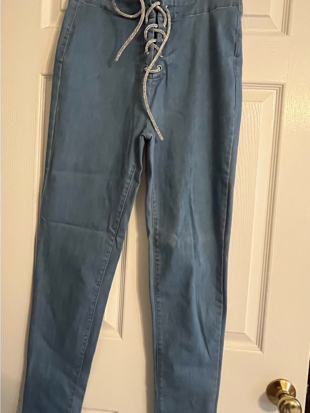 Junior Straight Leg Lace-Up Jeans in Slate Blue